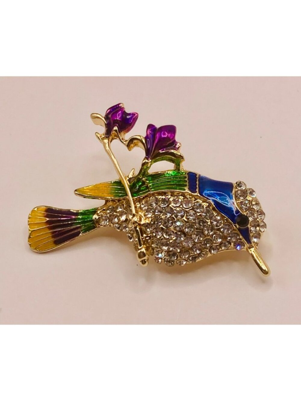 Colorful Rhinestone Hummingbird Brooch Pin -101B - Picture 3 of 5